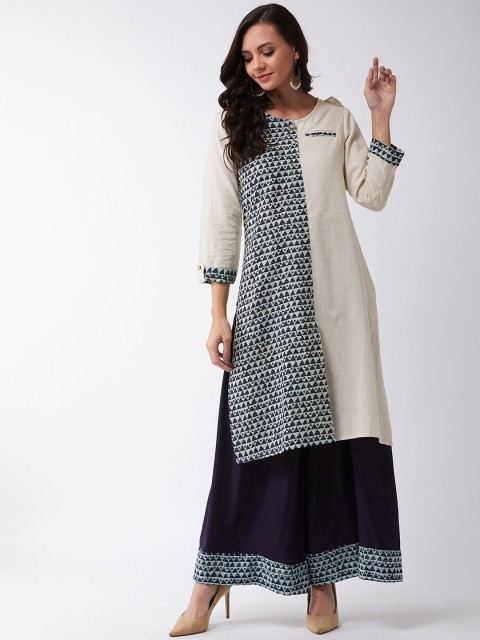 

InWeave Women Off-White & Blue Printed Straight Kurta