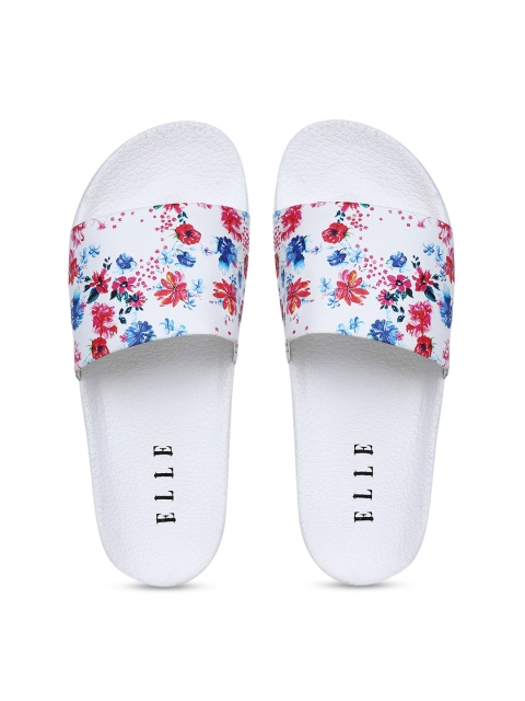 

ELLE Women White & Pink Printed Sliders