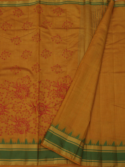 

Pothys Mustard Solid Jute Silk Saree