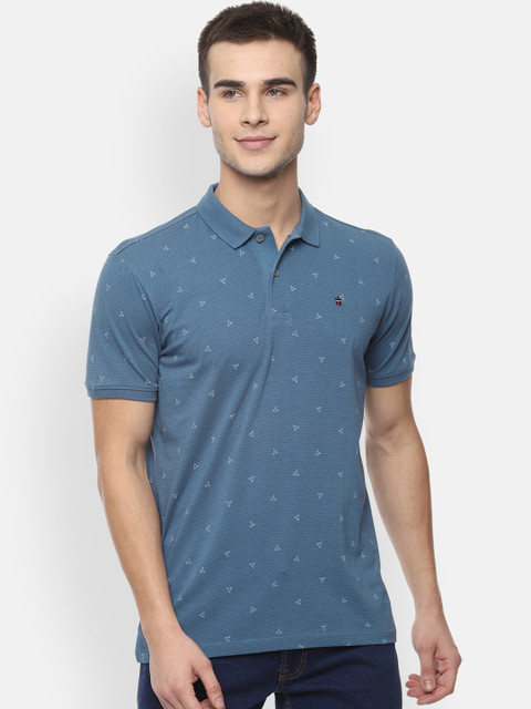 

Louis Philippe Sport Men Blue Self Design Polo Collar Pure Cotton T-shirt