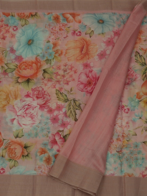 

Pothys Pink Printed Linen Blend Saree