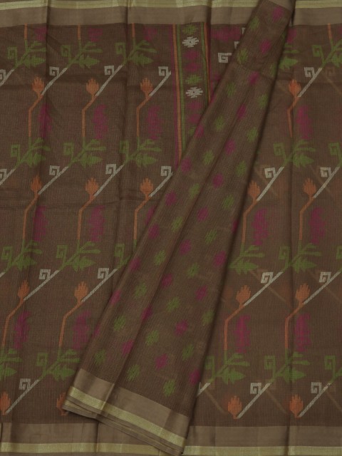 

Pothys Brown & Green Jute Silk Printed Saree