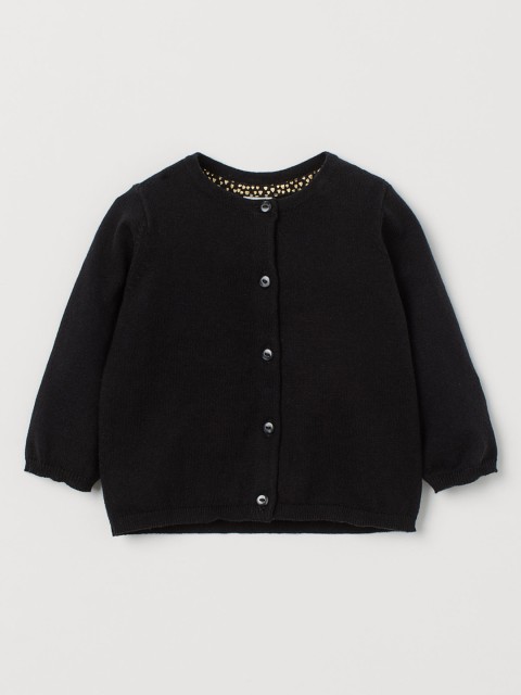 

H&M Girls Black Solid Fine-Knit Cotton Cardigan