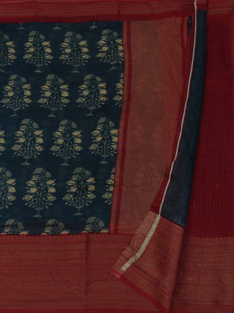 

Pothys Navy Blue & Red Jute Silk Printed Saree