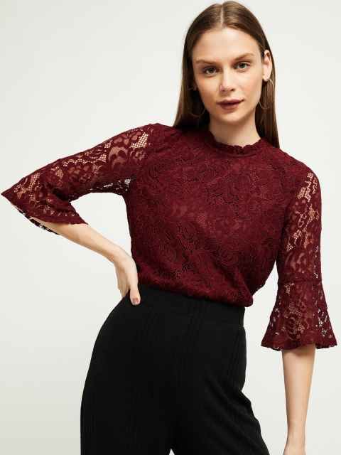 

max Women Maroon Self Design Top