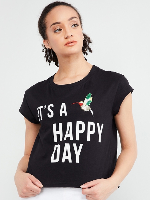 

max Women Black Printed Crop Top