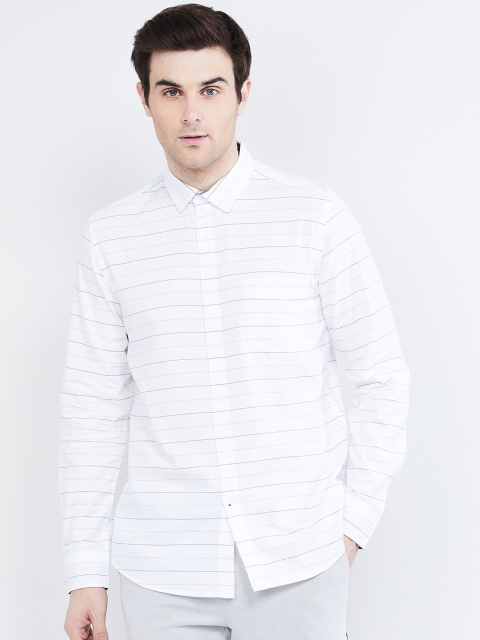 

max Men White Regular Fit Striped Casual Shirt
