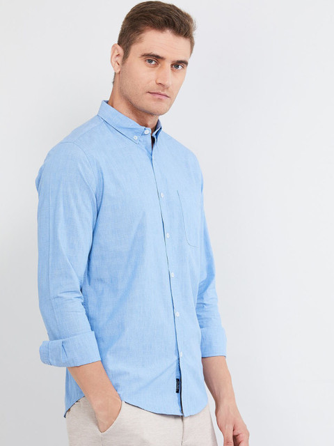

max Men Blue Regular Fit Striped Casual Shirt