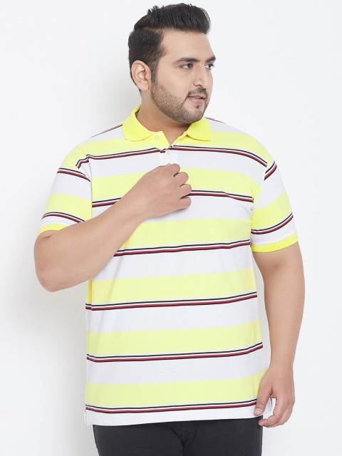 

bigbanana Men Yellow & White Striped Polo Collar T-shirt
