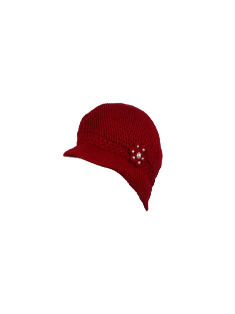 

Bunnywave Women Red Self Design Beanie