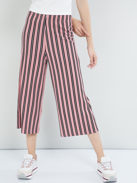 

max Women Pink & Black Regular Fit Striped Culottes