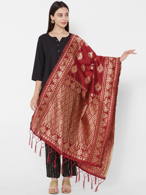 

Satrani Maroon Woven Design Jacquard Banarasi Dupatta