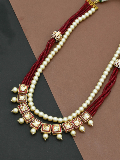 

Imittire Women Red Gold-Plated Kundan Polki Studded Necklace