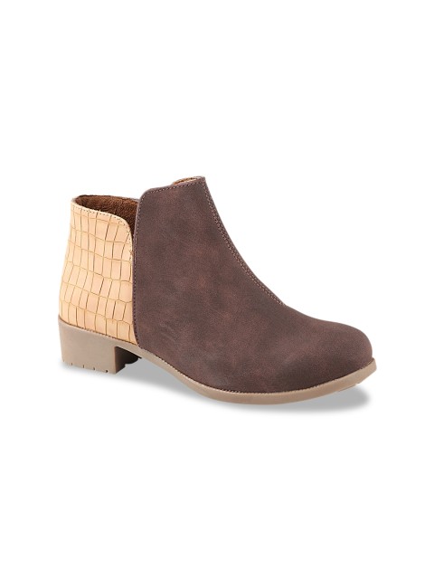 

Shoetopia Women Brown & Beige Colourblocked Heeled Boots