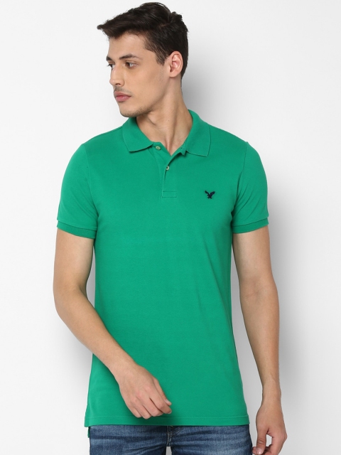 AMERICAN EAGLE OUTFITTERS Men Green Solid Polo Collar T-shirt