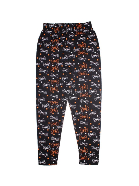 

KiddoPanti Girls Black & Orange Printed Churidhar Length Leggings