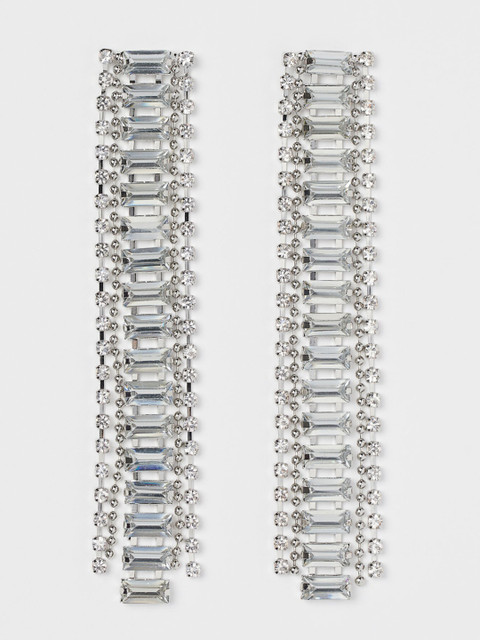 

H&M Women Silver-Toned Long Rhinestone Earrings