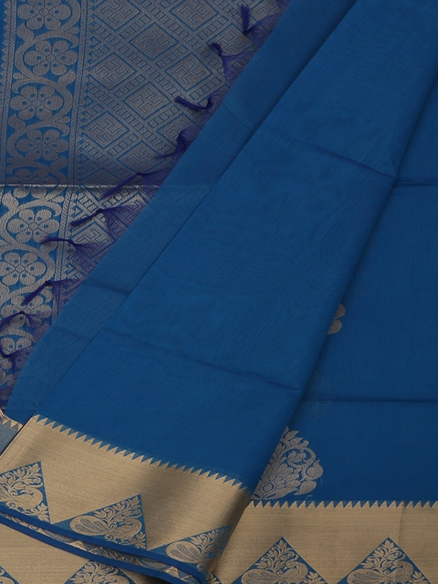 

Pothys Blue & Gold-Toned Silk Cotton Woven Design Saree