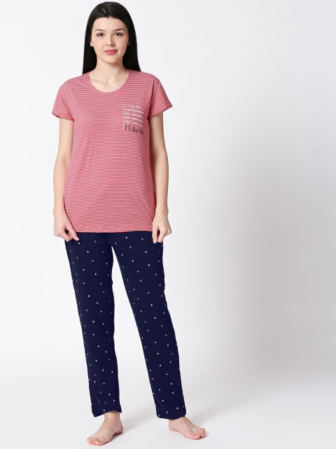 

I like me Women Red & Navy Blue Striped Night suit