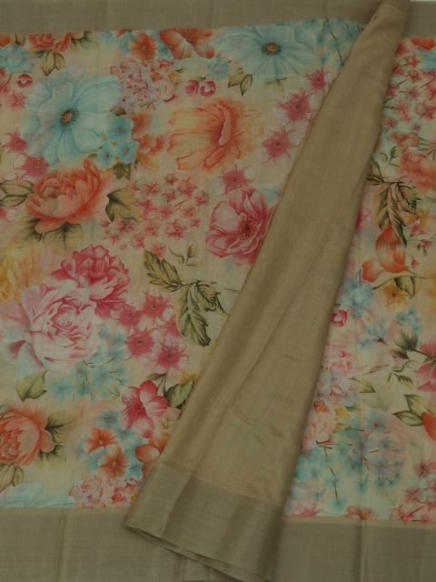 

Pothys Cream-Coloured Solid Linen Blend Saree