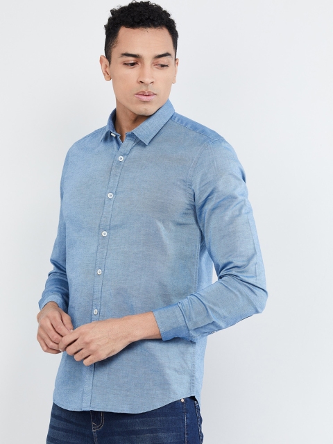 

max Men Blue Regular Fit Solid Casual Shirt