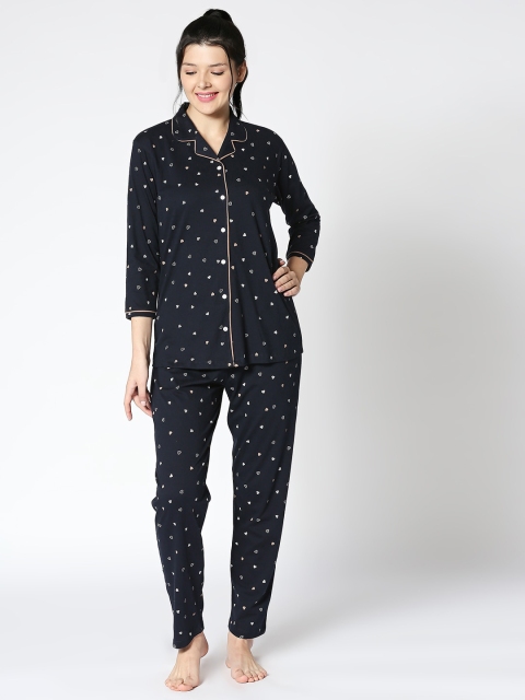 

I like me Women Navy Blue Printed Night suit