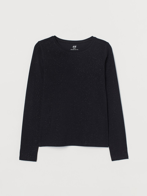 

H&M Girls Black Glittery Cotton Top
