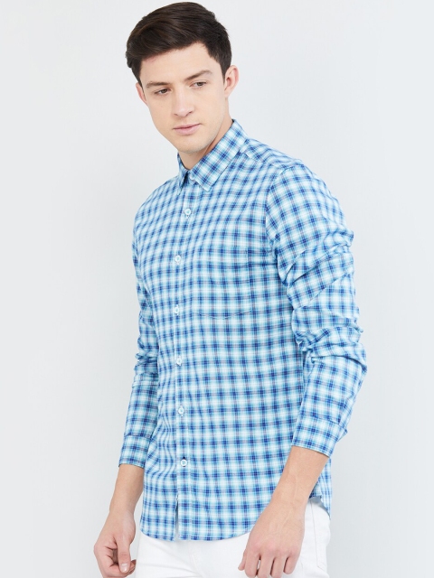 

max Men Green & Blue Regular Fit Checked Casual Shirt