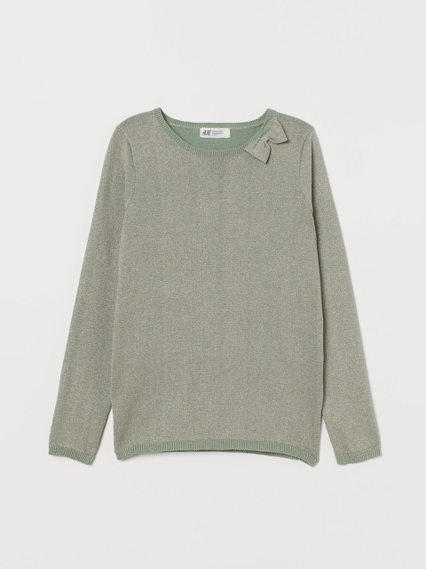 H&M Girls Olive Green Solid Fine-Knit Jumper