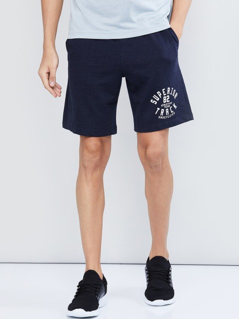 

max Men Navy Blue Solid Lounge Shorts