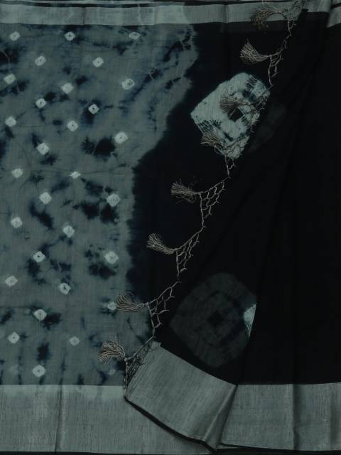 

Pothys Grey & Navy Blue Linen Blend Printed Bandhani Saree