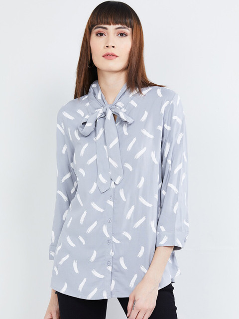 

max Women Grey Printed Shirt Style Top