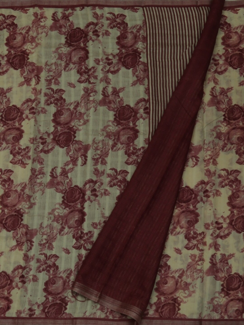 

Pothys Cream-Coloured & Brown Linen Blend Printed Saree