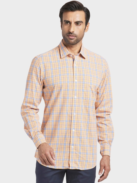 

ColorPlus Men Orange & Blue Regular Fit Checked Casual Shirt
