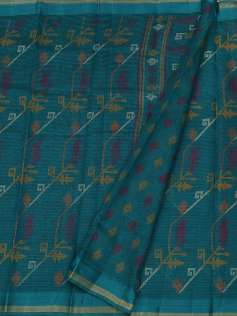 

Pothys Teal Green & Magenta Jute Silk Printed Saree