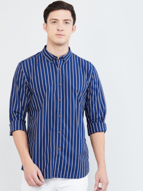 

max Men Blue & Yellow Regular Fit Striped Casual Shirt