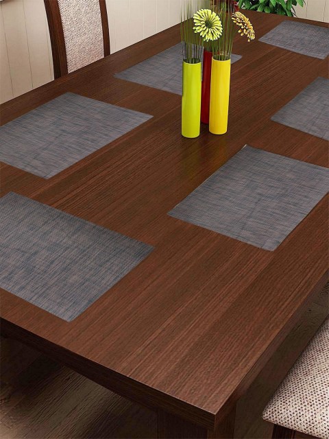 

BIANCA Set of 6 Grey Self-Design Dining Easily Washable & Extra Durable Table Mats, Charcoal