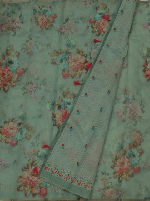 

Pothys Green Printed Jute Silk Saree