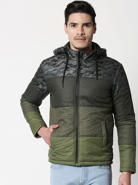 

Bewakoof Men Green Colourblocked Padded Jacket