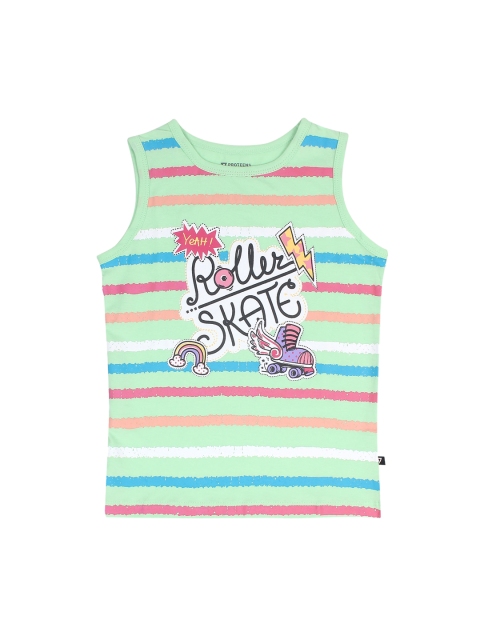 

PROTEENS Girls Green Striped Round Neck T-shirt