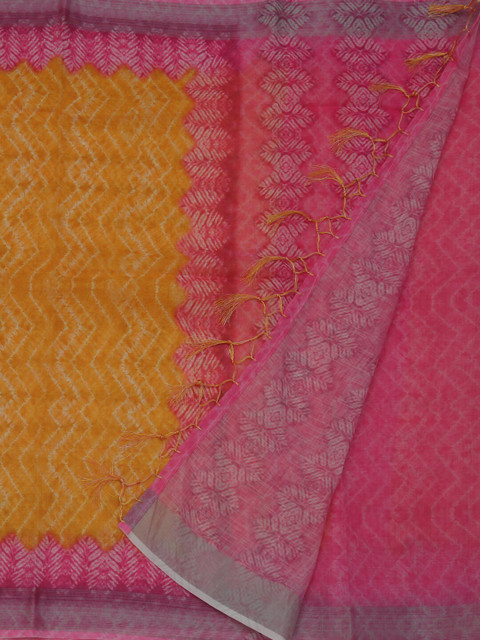 

Pothys Yellow & Pink Linen Blend Printed Saree
