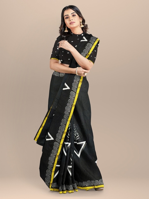 

BharatSthali Black Printed Pure Cotton Saree
