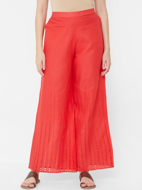

Juliet Women Coral Red Solid Straight Palazzos
