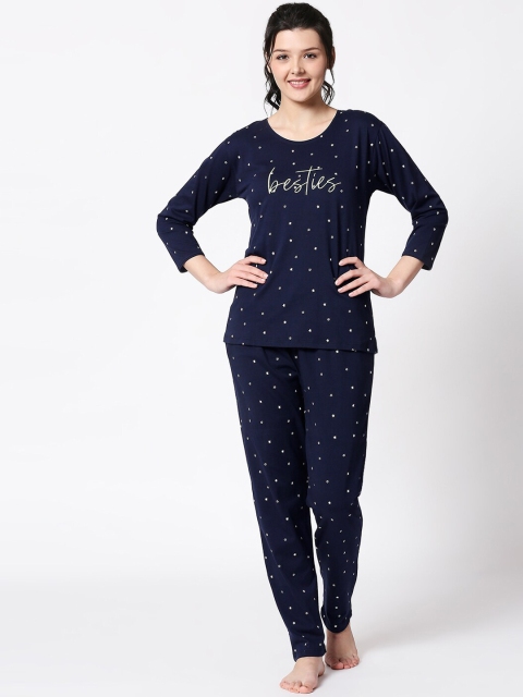 

I like me Women Navy Blue & White Printed Night Suit