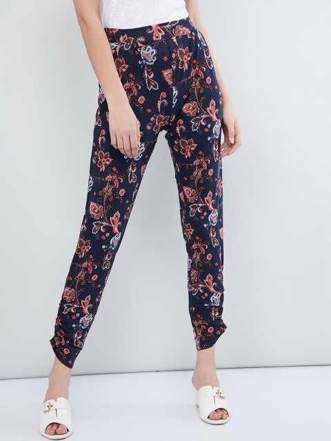 

max Women Blue Slim Fit Printed Regular Trousers