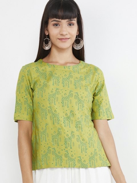 

max Women Lime Green Printed Boxy Top