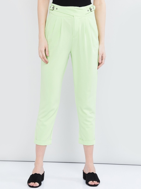 

max Women Green Slim Fit Solid Regular Trousers