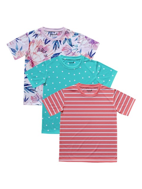 

mezmoda Girls Multicoloured Pack of 3 Striped Round Neck T-shirt, Multi