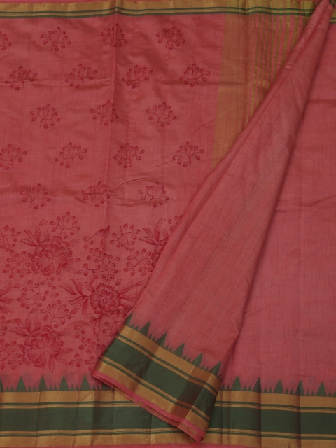 

Pothys Peach-Coloured Printed Jute Silk Saree