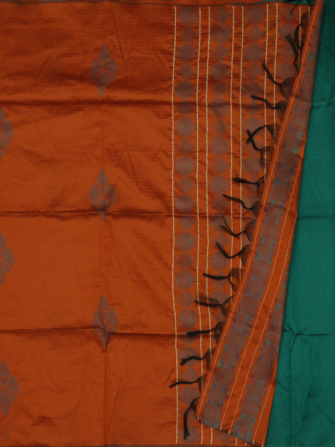 

Pothys Orange & Green Jute Silk Printed Saree